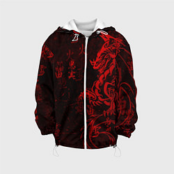 Куртка с капюшоном детская Красный дракон - иероглифы, цвет: 3D-белый