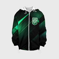 Куртка с капюшоном детская Герб РФ зеленый черный фон, цвет: 3D-белый
