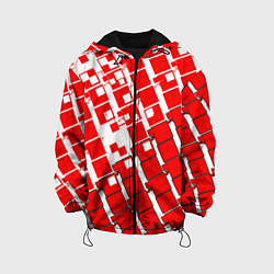 Куртка с капюшоном детская Киберпанк квадраты красные, цвет: 3D-черный