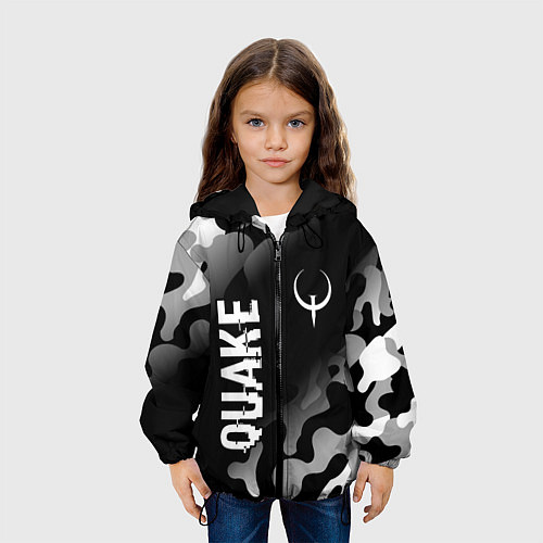 Детская куртка Quake glitch на темном фоне: надпись, символ / 3D-Черный – фото 3