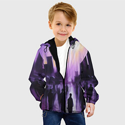 Куртка с капюшоном детская Человеческие силуэты на фоне большого города, цвет: 3D-черный — фото 2