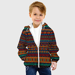 Куртка с капюшоном детская Этнические узоры полосы, цвет: 3D-белый — фото 2