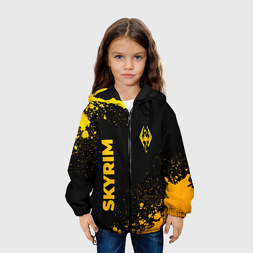 Детская куртка Skyrim - gold gradient: надпись, символ / 3D-Черный – фото 3