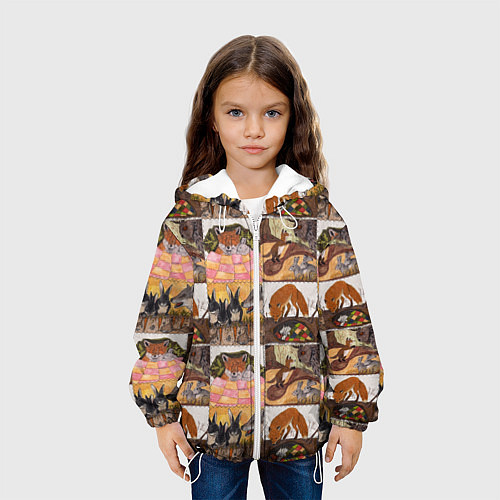 Детская куртка Коллаж из рисунков с лисой / 3D-Белый – фото 3