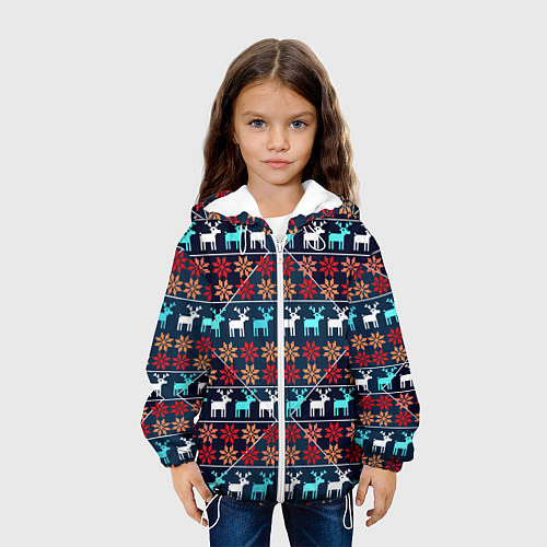 Детская куртка Новогодние олени и снежинки узор / 3D-Белый – фото 3