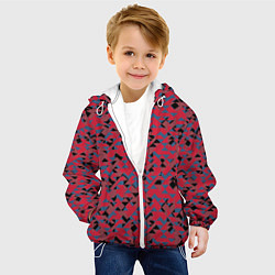 Куртка с капюшоном детская Черные и синие треугольники на красном, цвет: 3D-белый — фото 2