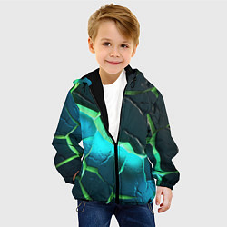Куртка с капюшоном детская Зеленое неоновое свечение из зеленых плит, цвет: 3D-черный — фото 2