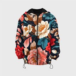 Куртка с капюшоном детская Летние цветы - паттерн, цвет: 3D-черный