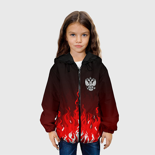 Детская куртка Герб РФ - красное пламя / 3D-Черный – фото 3