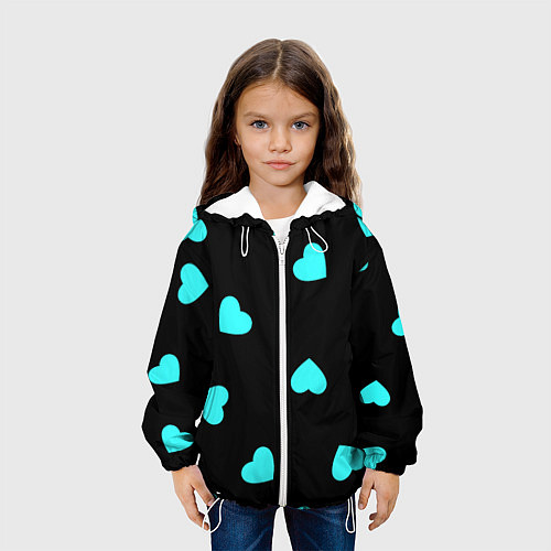 Детская куртка С голубыми сердечками на черном / 3D-Белый – фото 3