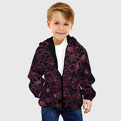 Куртка с капюшоном детская Цветочная тёмно-красный, цвет: 3D-черный — фото 2