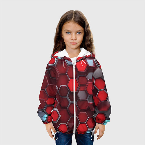 Детская куртка Cyber hexagon red / 3D-Белый – фото 3