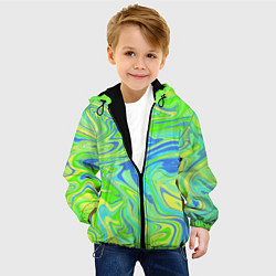 Куртка с капюшоном детская Неоновая абстракция волны, цвет: 3D-черный — фото 2