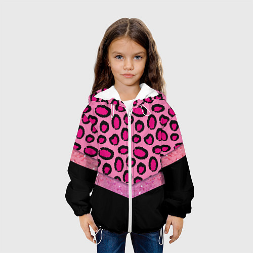 Детская куртка Розовый леопард и блестки принт / 3D-Белый – фото 3