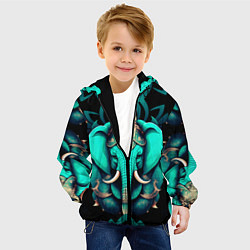 Куртка с капюшоном детская Бирюзовый слон с узорами и лотосом, цвет: 3D-черный — фото 2