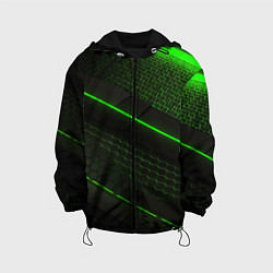 Куртка с капюшоном детская Зеленая абстракция со светом, цвет: 3D-черный