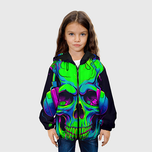 Детская куртка Ярко кислотный череп в наушниках / 3D-Черный – фото 3