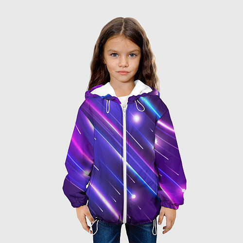 Детская куртка Неоновый звездопад - полосы / 3D-Белый – фото 3