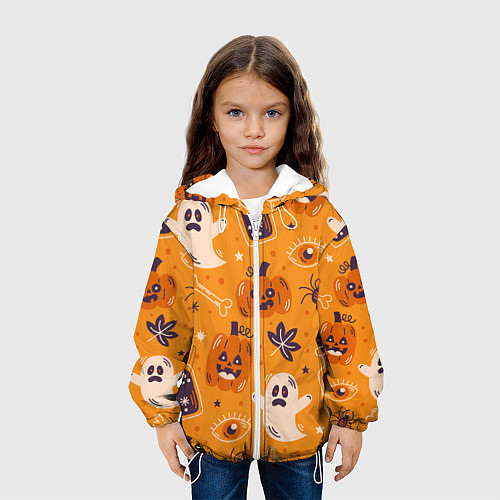 Детская куртка Хэллоуин - тыквы и приведенья / 3D-Белый – фото 3