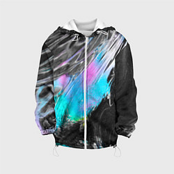 Куртка с капюшоном детская Акварельные чёрные голубые розовые разводы, цвет: 3D-белый