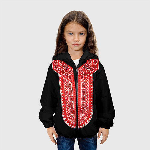 Детская куртка Красный орнамент в руском стиле / 3D-Черный – фото 3