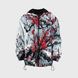 Куртка с капюшоном детская Лепестки цветущей вишни - сакура, цвет: 3D-черный