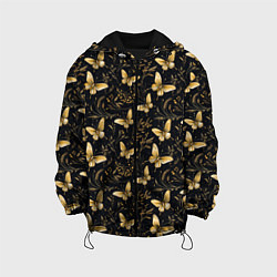 Куртка с капюшоном детская Золотые бабочки на черном фоне, цвет: 3D-черный