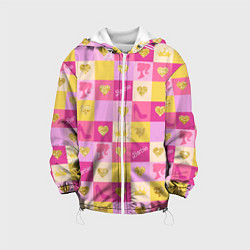 Куртка с капюшоном детская Барби: желтые и розовые квадраты паттерн, цвет: 3D-белый