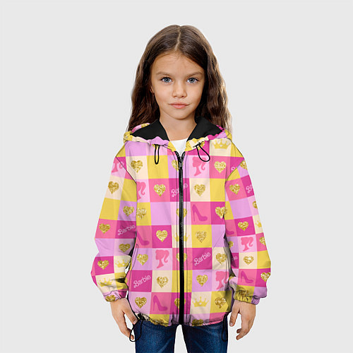 Детская куртка Барби: желтые и розовые квадраты паттерн / 3D-Черный – фото 3
