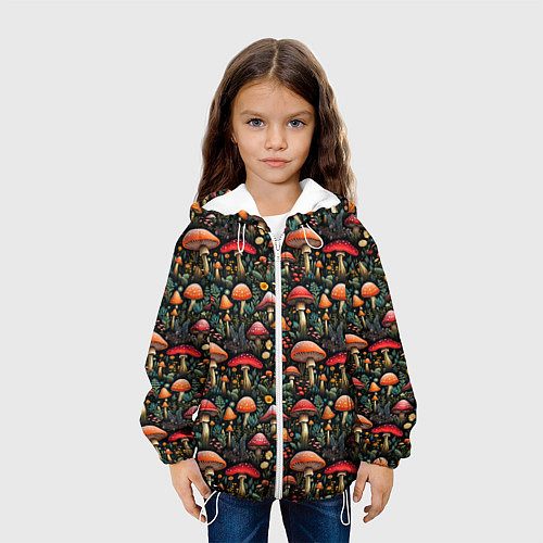 Детская куртка Сказочные грибы мухоморы паттерн / 3D-Белый – фото 3
