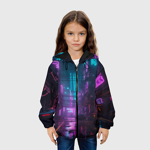 Детская куртка Неоновый город киберпанк / 3D-Черный – фото 3
