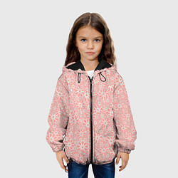 Куртка с капюшоном детская Цветочный паттерн нежный персиковый, цвет: 3D-черный — фото 2