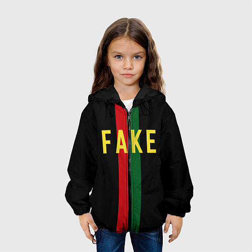 Детская куртка Fake зелёная и красная полосы / 3D-Черный – фото 3