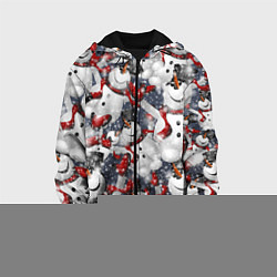 Куртка с капюшоном детская Зимний паттерн со снеговиками, цвет: 3D-черный