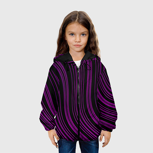 Детская куртка Абстракция фиолетовые линии / 3D-Черный – фото 3