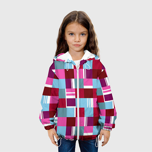 Детская куртка Ретро квадраты вишнёвые / 3D-Белый – фото 3
