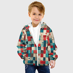 Куртка с капюшоном детская Ретро квадраты ванильные, цвет: 3D-белый — фото 2