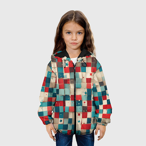 Детская куртка Ретро квадраты ванильные / 3D-Черный – фото 3