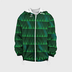 Куртка с капюшоном детская Геометрические треугольники тёмно-зелёный, цвет: 3D-белый