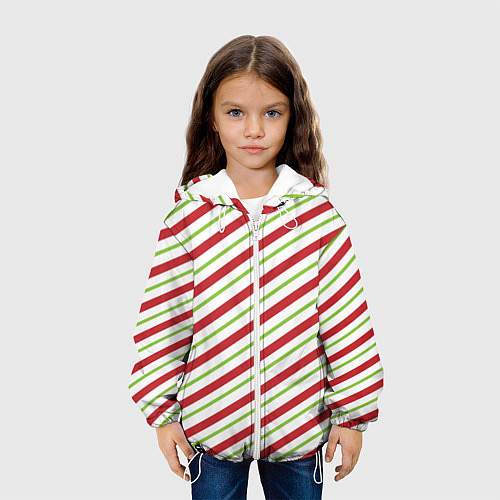 Детская куртка Рождественский паттерн красно зеленые полосы / 3D-Белый – фото 3