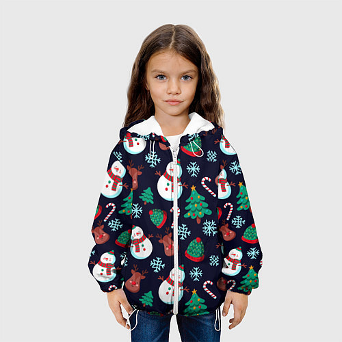 Детская куртка Снеговички с рождественскими оленями и елками / 3D-Белый – фото 3