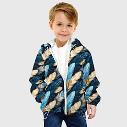 Куртка с капюшоном детская Перья птиц на темном фоне паттерн, цвет: 3D-белый — фото 2