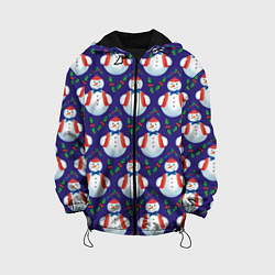 Куртка с капюшоном детская Милые снеговики - зимний узор, цвет: 3D-черный