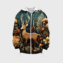 Куртка с капюшоном детская Лесной олень в стиле фолк-арт, цвет: 3D-белый