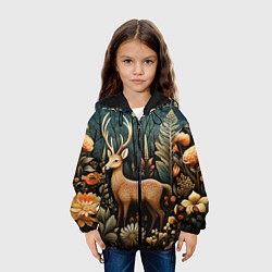 Куртка с капюшоном детская Лесной олень в стиле фолк-арт, цвет: 3D-черный — фото 2