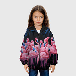 Куртка с капюшоном детская Стая розовых фламинго в темноте, цвет: 3D-черный — фото 2