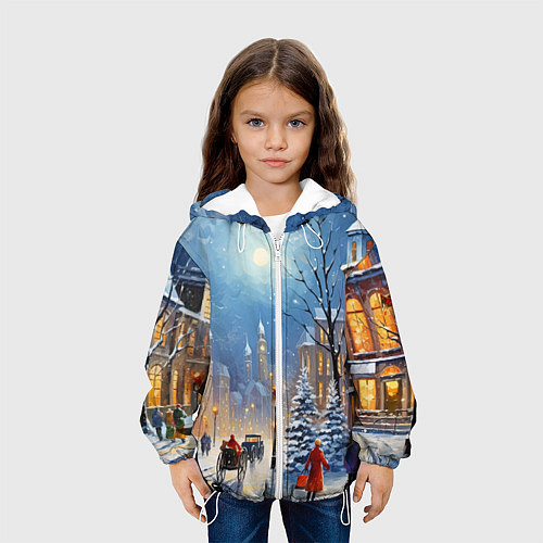 Детская куртка Новогодний городской пейзаж / 3D-Белый – фото 3