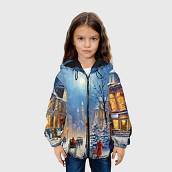 Куртка с капюшоном детская Новогодний городской пейзаж, цвет: 3D-черный — фото 2
