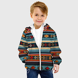Куртка с капюшоном детская Этнический орнамент в горизонтальную полоску, цвет: 3D-белый — фото 2