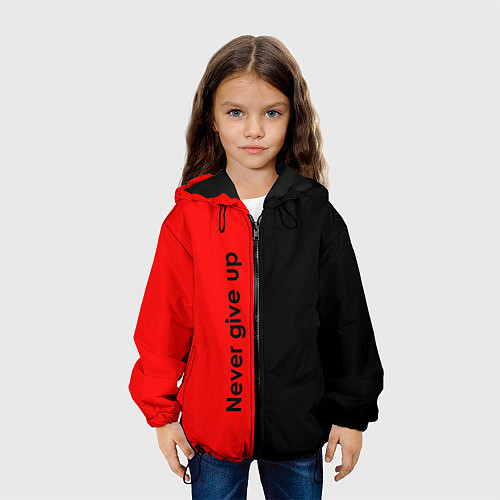 Детская куртка Never give up мотивация красно-чёрный / 3D-Черный – фото 3
